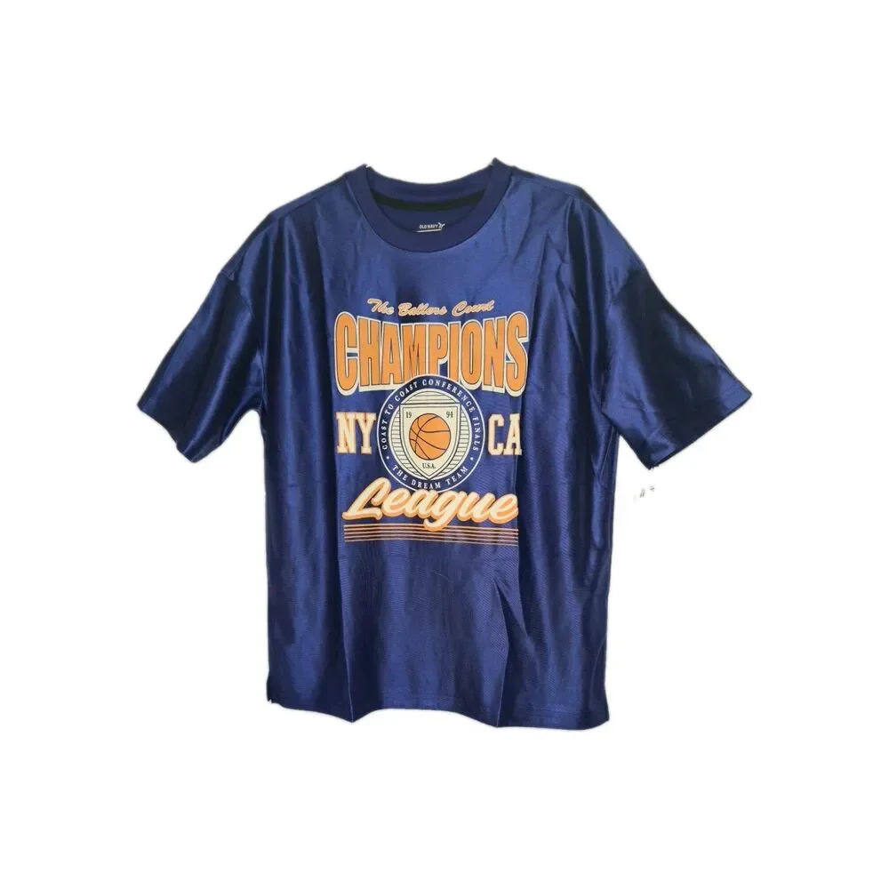 Old Navy ACTIVE Boys Blue Basketball Champions League Graphic T-Shirt NWT 10. 12